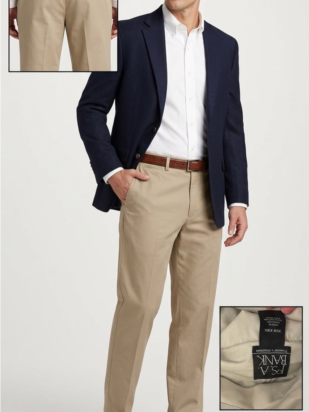 Jos. A. Bank Traveler’s Collection Pants 36x30 Flat Front Tan Khaki Cotton